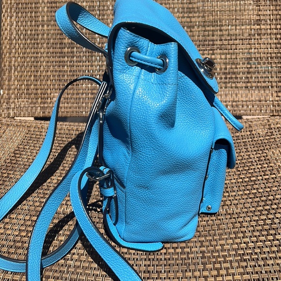 Coach Azure Blue Pebble Leather Silver Turn Lock Small Backpack - Picture 5 of 11